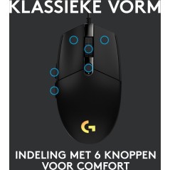Logitech Gaming Mouse G203 LIGHTSYNC - Optisk, Kabling, Sort - Præcision & Komfort til Gamere!